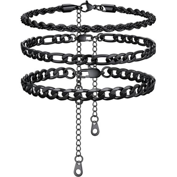 Stainless Steel Cuban Link/Figaro/Rope/Heart Chain Anklets Sets, - Picture 1 of 6